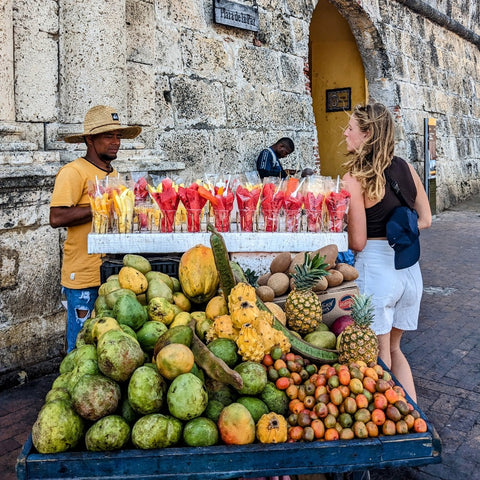 "Local food stalls in Cartagena’s Matuna district during a street food tour"