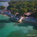 Aerial view of Bora Bora Beach Club with turquoise sea